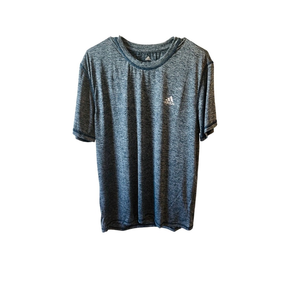 Adidas Mens T-Shirt Heathered Blue Short Sleeve Athletic Training Top
